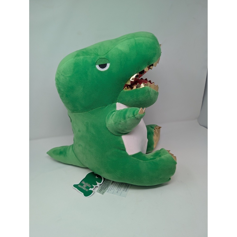 Miniso Dino-T-Rex GR Green Dinosaur Plush Gold Teeth Claws Stuffed Animal NWT